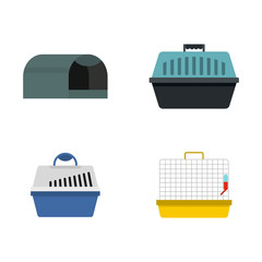 Pet box icon set, flat style