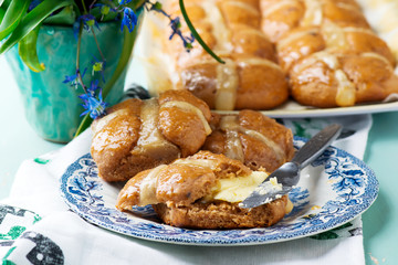 Easter cross buns..traditional easter pastries.