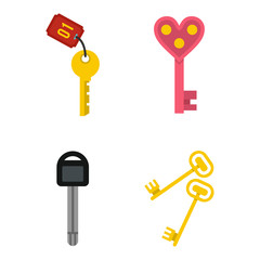 Key icon set, flat style