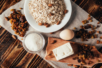 Step-by-step recipe for homemade oatmeal cookies with raisins and almonds