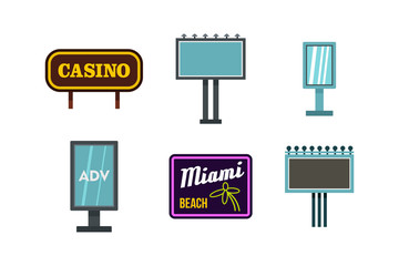 Street banner icon set, flat style