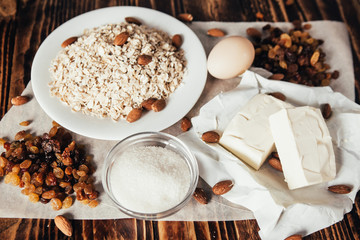 Step-by-step recipe for homemade oatmeal cookies with raisins and almonds