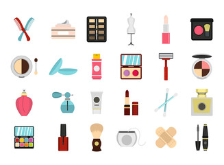 Beauty element icon set, flat style