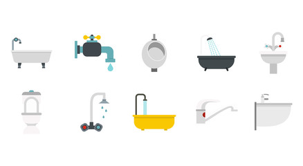Bathroom icon set, flat style