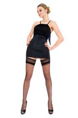 Kobieta zgrabna seksowna bielizna białe tło