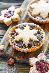 Cakes with dried fruits, orange jam and nuts.