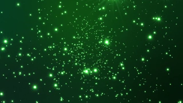 Flying through Network of Light Particles or Flares or Stars in Colorful Space or Universe | Seamless Looping Animated Motion Background | Green
