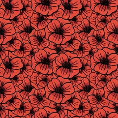 Behang Klaprozen Rode hand getrokken papaver bloemen vector naadloze patroon achtergrond.
