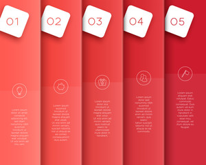 Vector 3D Red Vertical Text Banner Template Steps 1 to 5