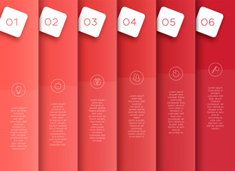 Vector 3D Red Vertical Text Banner Template Steps 1 to 6