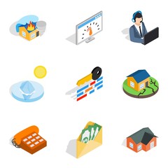 Insurance broker icons set, isometric style
