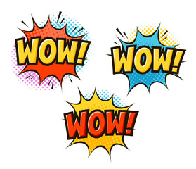 WOW in pop art retro comic style. Cartoon slang vector illustration