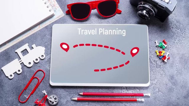 Animated travel planning tip, digital map pin
