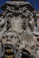 Sculptural details in the Piazza del Pantheon, in Rome, Italy