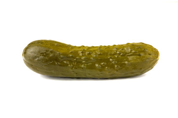 Marinated cucumber isolated on white background. One pickled cucumber on a white background close-up.