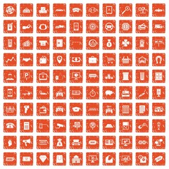 100 coin icons set grunge orange