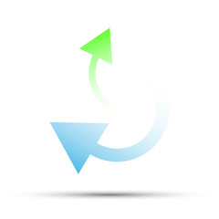 Green and blue curved arrows