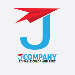 J letter logo design vector icon template for website or business - logo Letter travel airplane