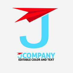 J letter logo design vector icon template for website or business - logo Letter travel airplane