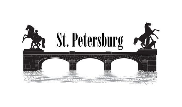 St. Petersburg city symbol, Russia. Anichov bridge tourist landmark. Russian cityscape