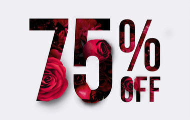75% off discount promotion sale Brilliant poster, banner, ads. Precious Paper cut with Real red rose flowers for your elegant and unique selling poster / banner promotion offer percent discount ads.