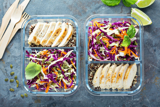 Healthy Meal Prep Containers With Quinoa And Chicken