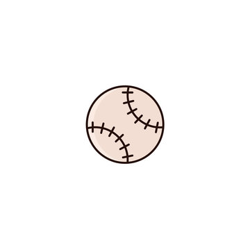 Baseball ball flat color line icon on isolated background. 