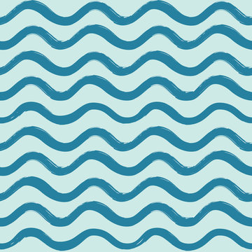 Abstract ocean wave seamless pattern. Wavy line stripe background.
