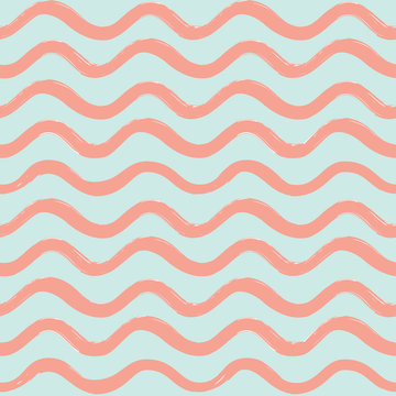 Abstract ocean wave seamless pattern. Wavy line stripe background.