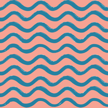 Abstract ocean wave seamless pattern. Wavy line stripe background.