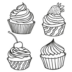 Dessert icons set stock hand drawn illustration sketch
