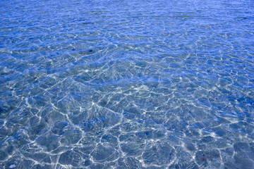 Texture of transparent sea waves in sunlight