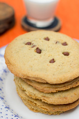 Chocolate chips cookies and milk
