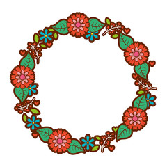beautiful floral wreath with spring flowers leaves