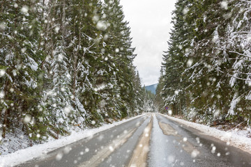 Snowy road in Tatra mountains, Poland