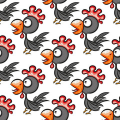 Seamless pattern with cute cartoon cocks.