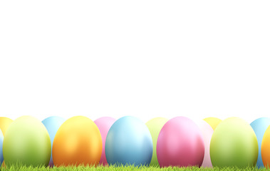 colorful Easter eggs green grass 3d rendering