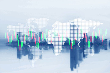 Stock market, financial  business : forex trading chart and  world map and city background © sittinan