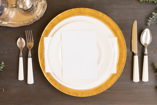 Tableware set on table