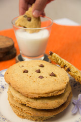 Chocolate chips cookies and milk