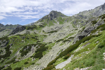 Mengusovska dolina, important hiking trail to hight mount Rysy, High Tatra mountains, Slovakia, amazing view with green hills