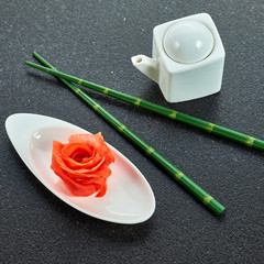 Sushi set on gray background