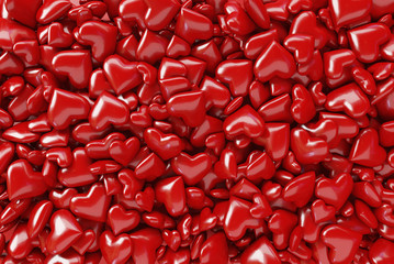 Many little hearts background. Valentine's Day theme. Top view. 3d rendering.