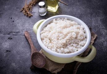 White boiled rice on pot