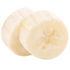 Two freshly sliced bananas isolated on white