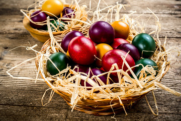 Easter Easter eggs on wood background