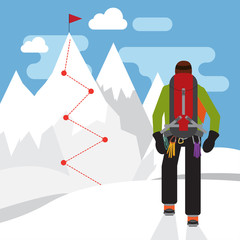 Naklejka premium Alpinist in the white snow mountaint with target.