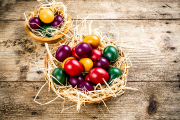 Easter Easter eggs on wood background