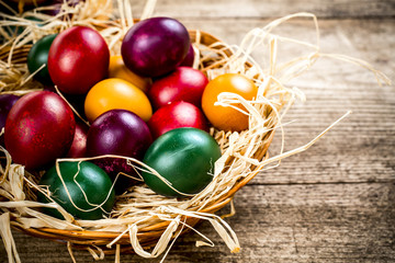 Easter Easter eggs on wood background