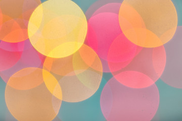Yellow, orange, purple, blue and green big bokeh balls, out of focus lights